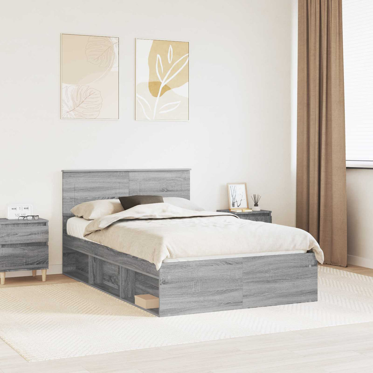 Bedframe met hoofdeinde Grijs Sonoma 135 x 190 cm Bewerkt hout is nu te koop bij PeponiXL, paradijselijk wonen!