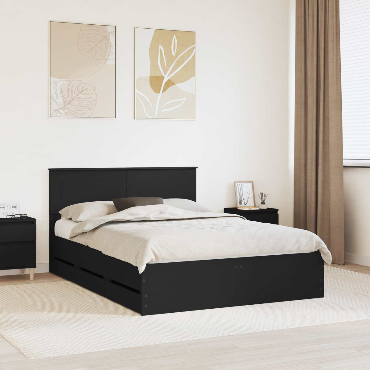 Bedframe met lade met opslag Zwart 150 x 200 cm Ingenieurshout is nu te koop bij PeponiXL, paradijselijk wonen!