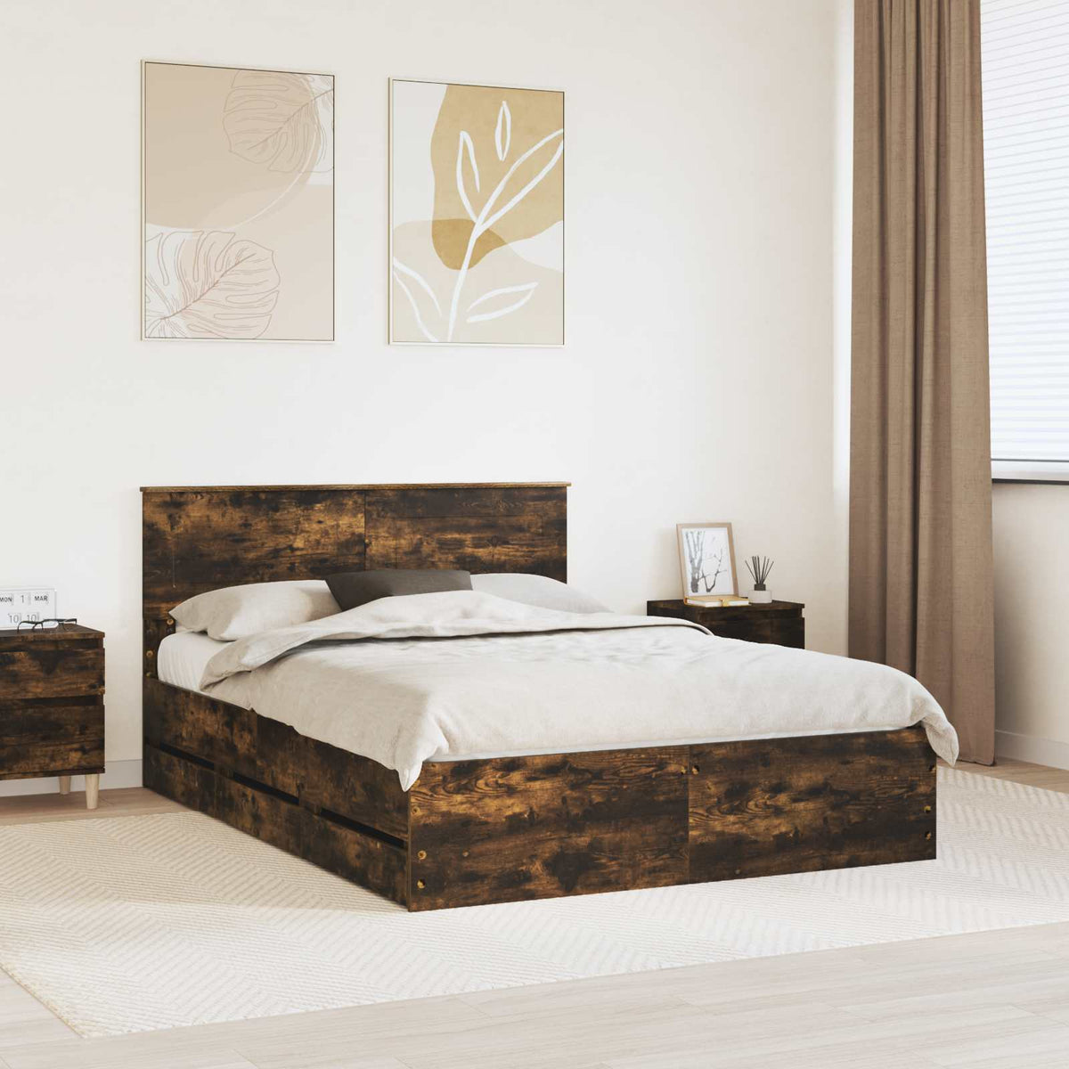 Bedframe met lade Gerookt eiken 150 x 200 cm Ingenieurshout is nu te koop bij PeponiXL, paradijselijk wonen!