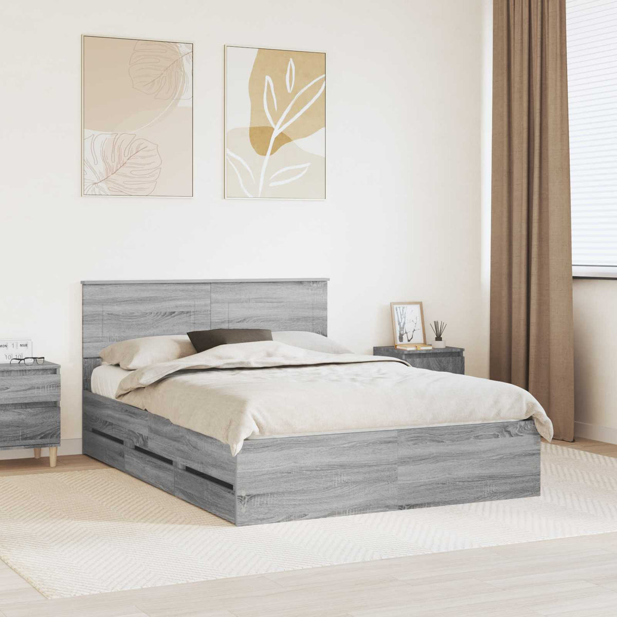 Bedframe met lade Grijs Sonoma 150 x 200 cm Ingenieurshout is nu te koop bij PeponiXL, paradijselijk wonen!