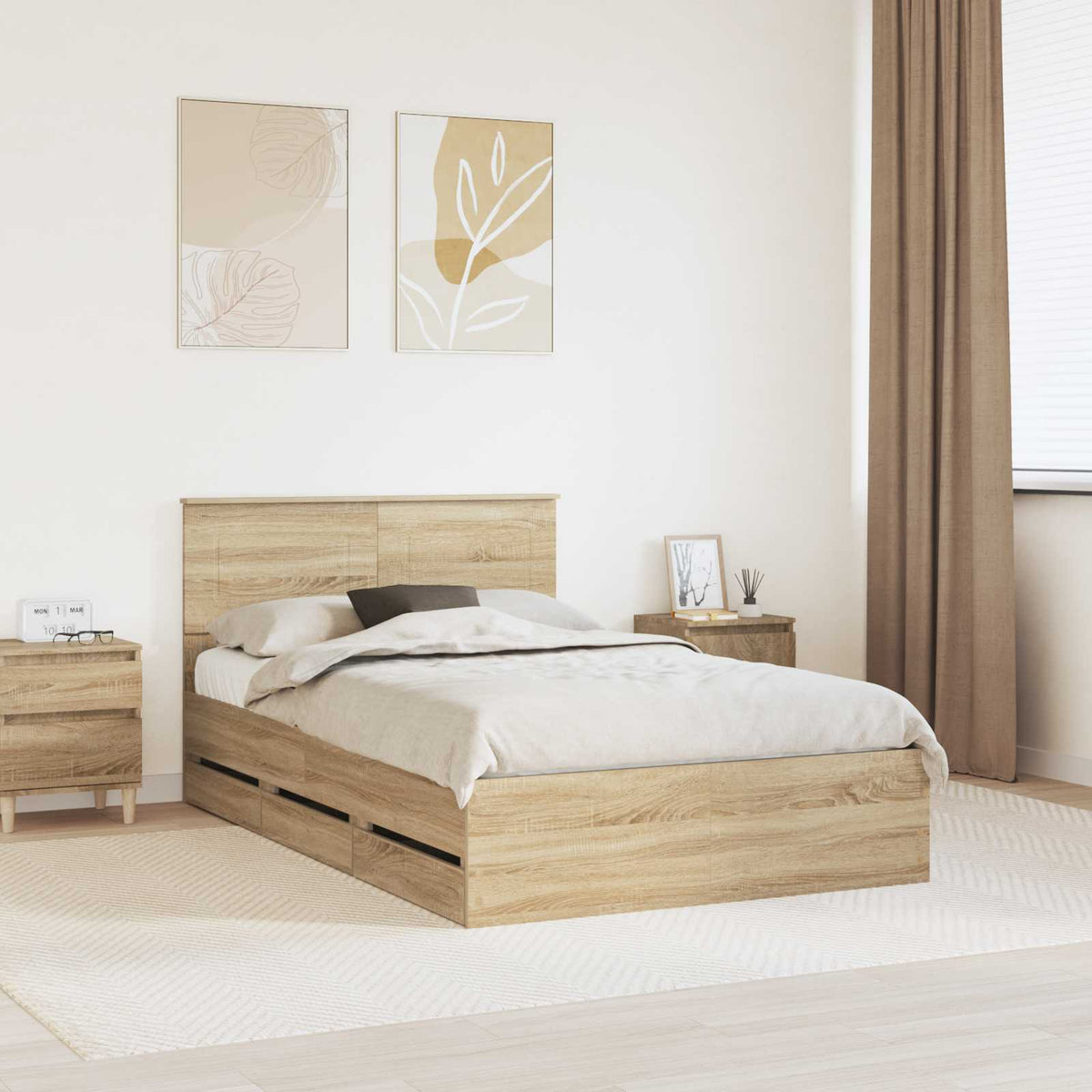 Bedframe met lade Sonoma Eiken 120 x 190 cm Ingenieurshout is nu te koop bij PeponiXL, paradijselijk wonen!
