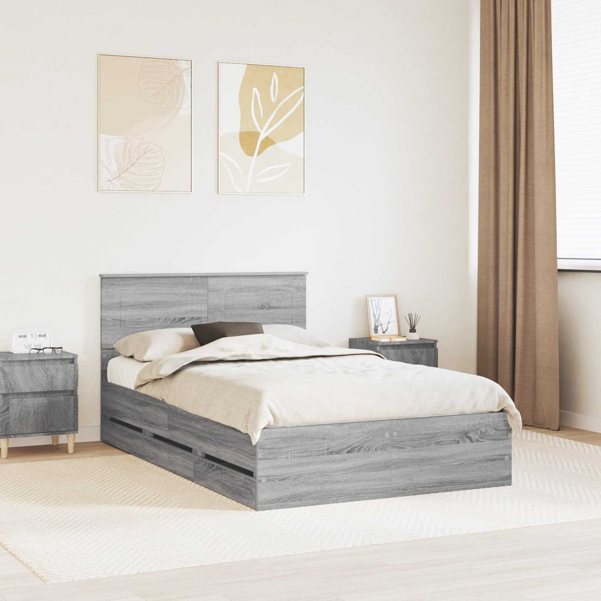 Bedframe met lade Grijs Sonoma 120 x 190 cm Ingenieurshout is nu te koop bij PeponiXL, paradijselijk wonen!