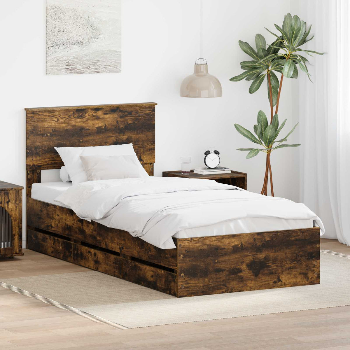 Bedframe met lade Gerookt eiken 90 x 200 cm Ingenieurshout is nu te koop bij PeponiXL, paradijselijk wonen!