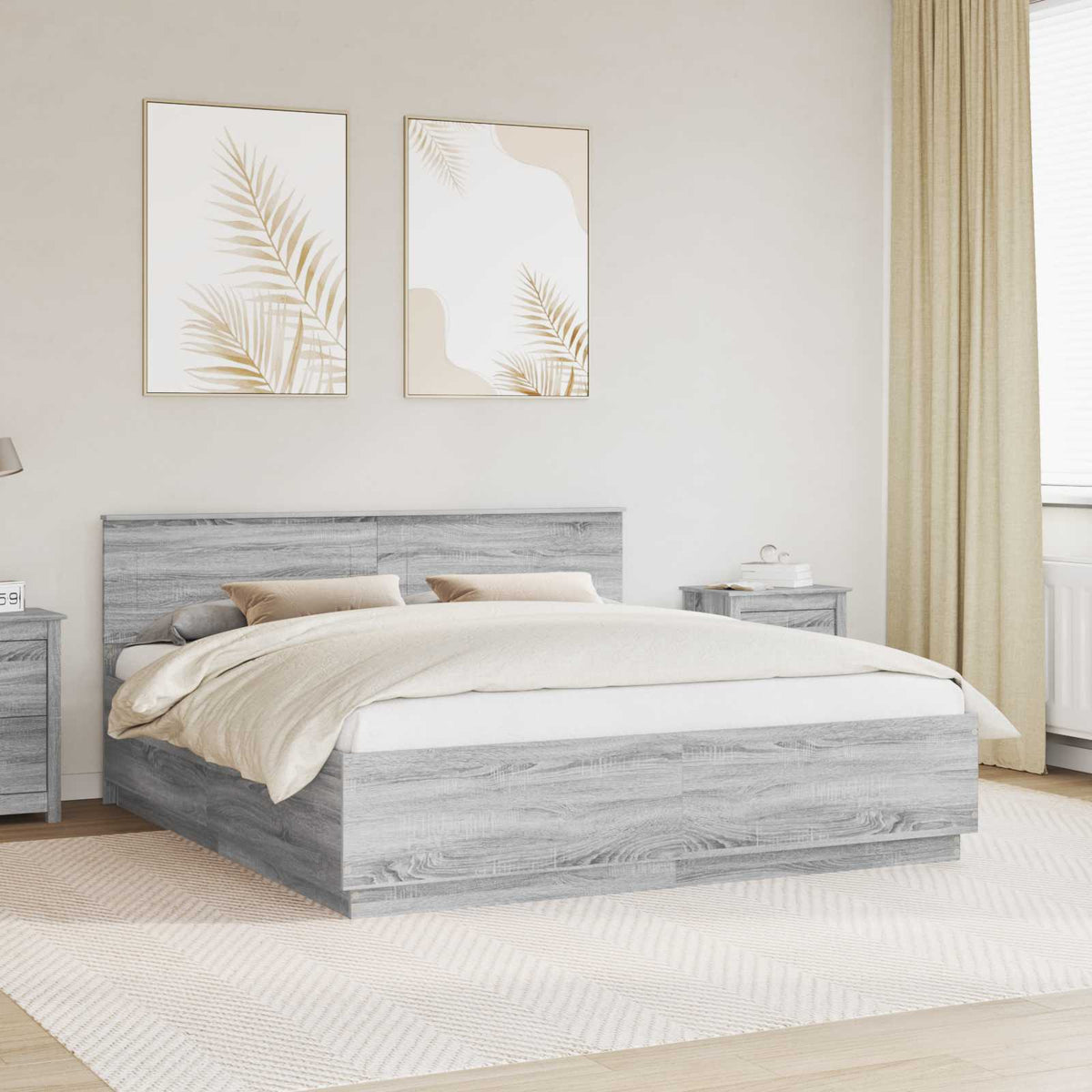 Bedframe met hoofdeinde Grijs Sonoma 180 x 200 cm Bewerkt hout is nu te koop bij PeponiXL, paradijselijk wonen!