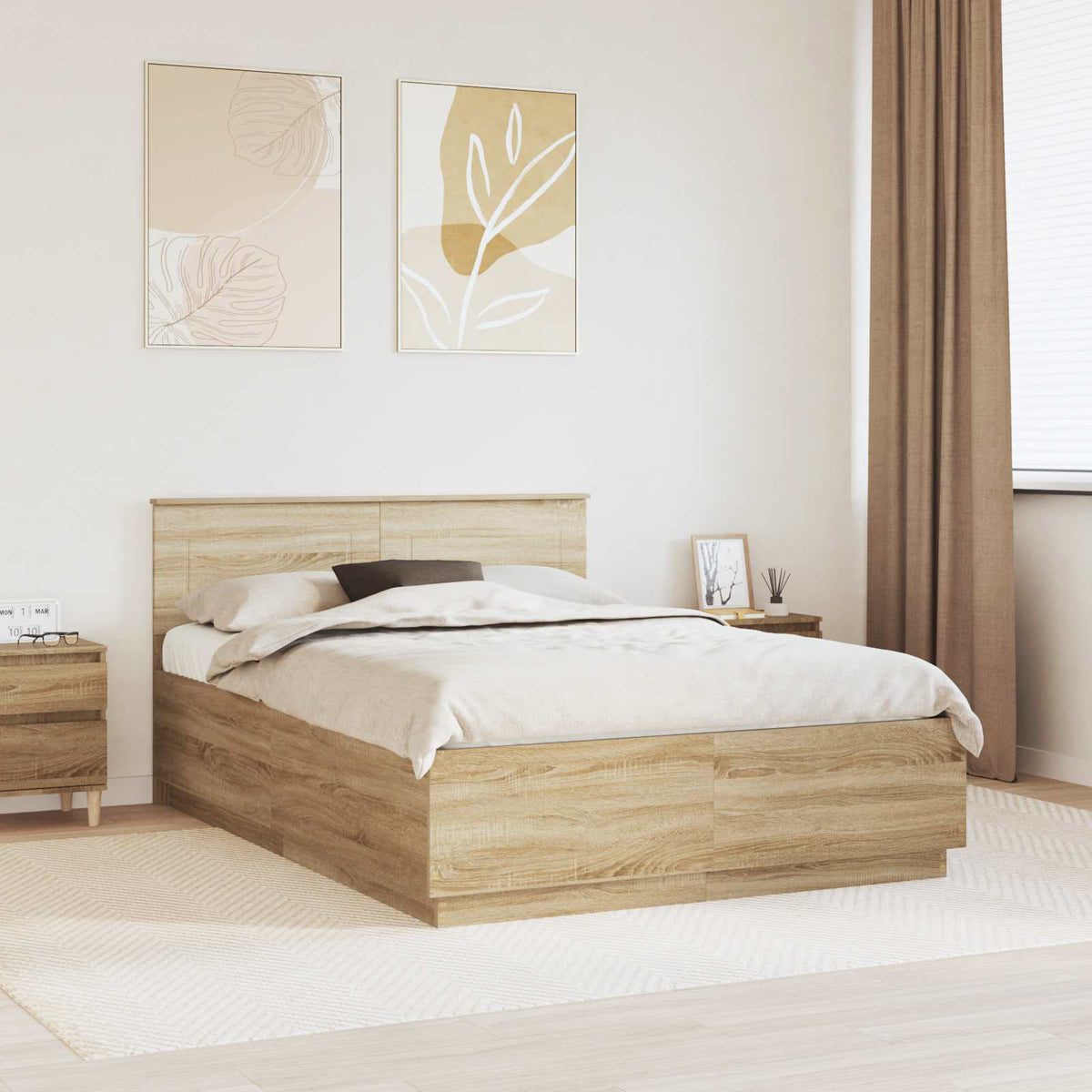 Bedframe met hoofdeinde Sonoma Eiken 140 x 200 cm Bewerkt hout is nu te koop bij PeponiXL, paradijselijk wonen!