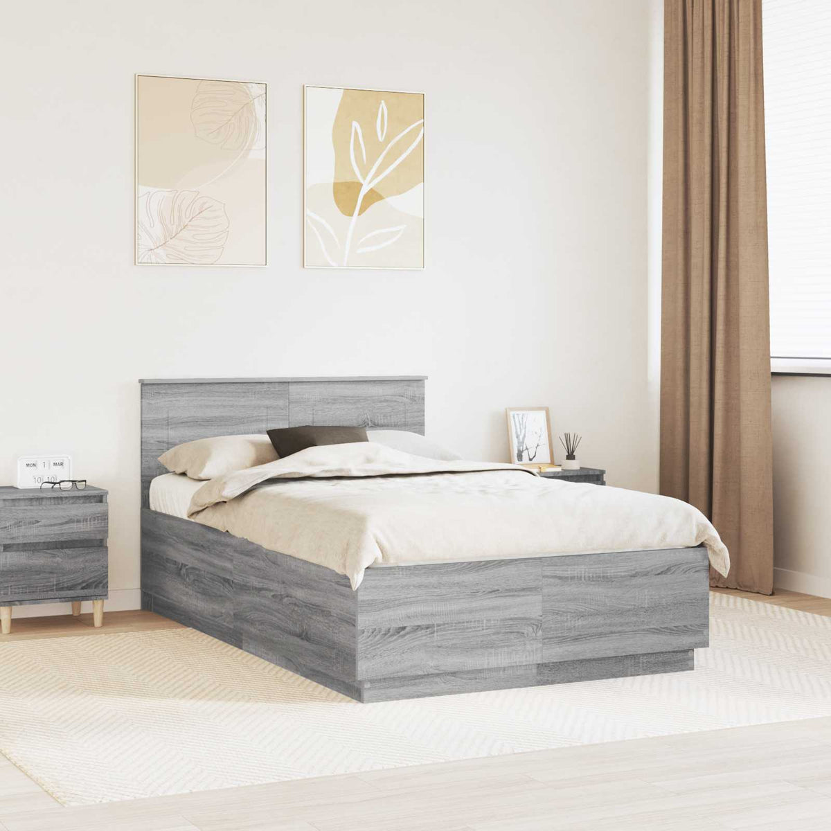 Bedframe met hoofdeinde Grijs Sonoma 120 x 190 cm Bewerkt hout is nu te koop bij PeponiXL, paradijselijk wonen!