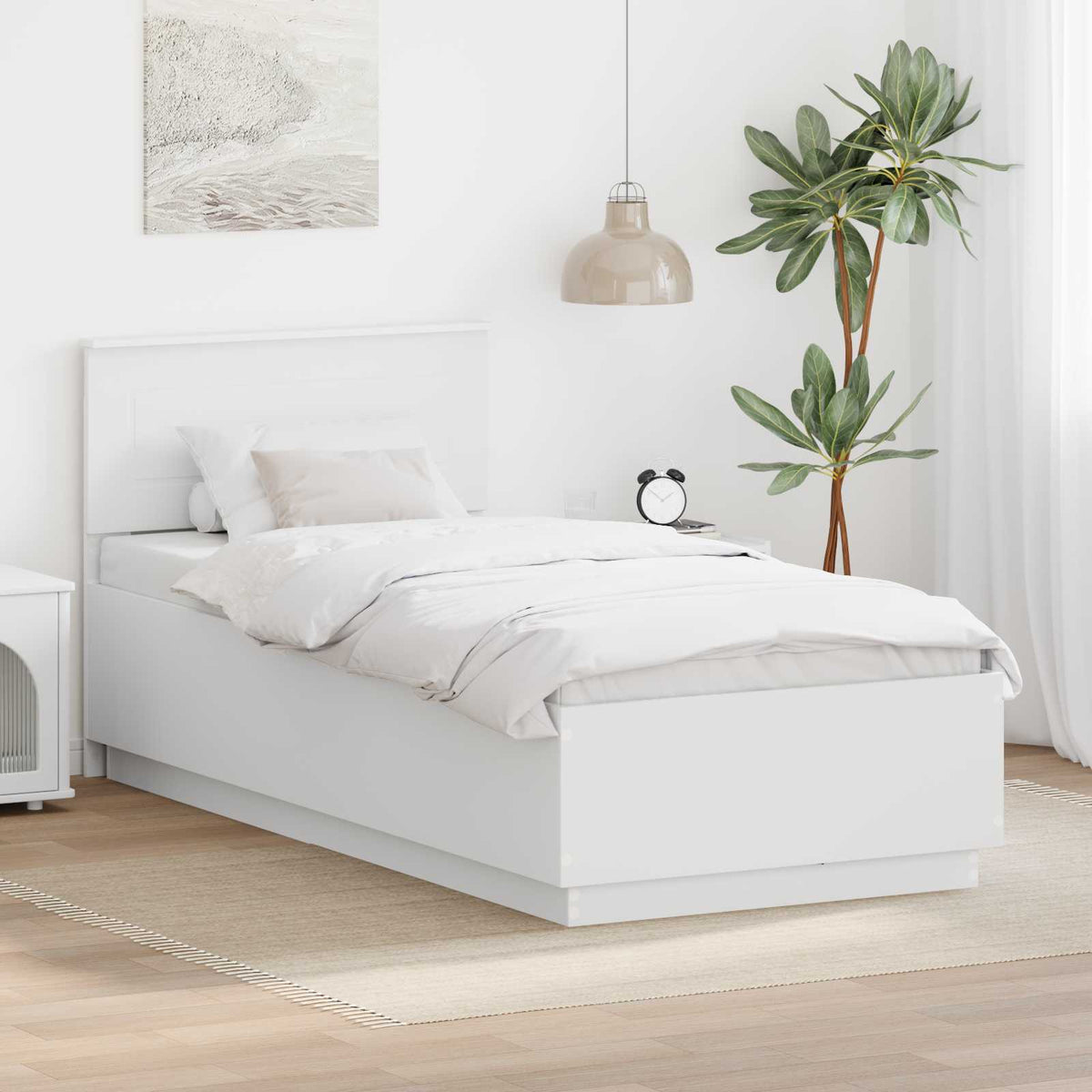 Bedframe met LED-striplichten Wit 100 x 200 cm Bewerkt hout is nu te koop bij PeponiXL, paradijselijk wonen!