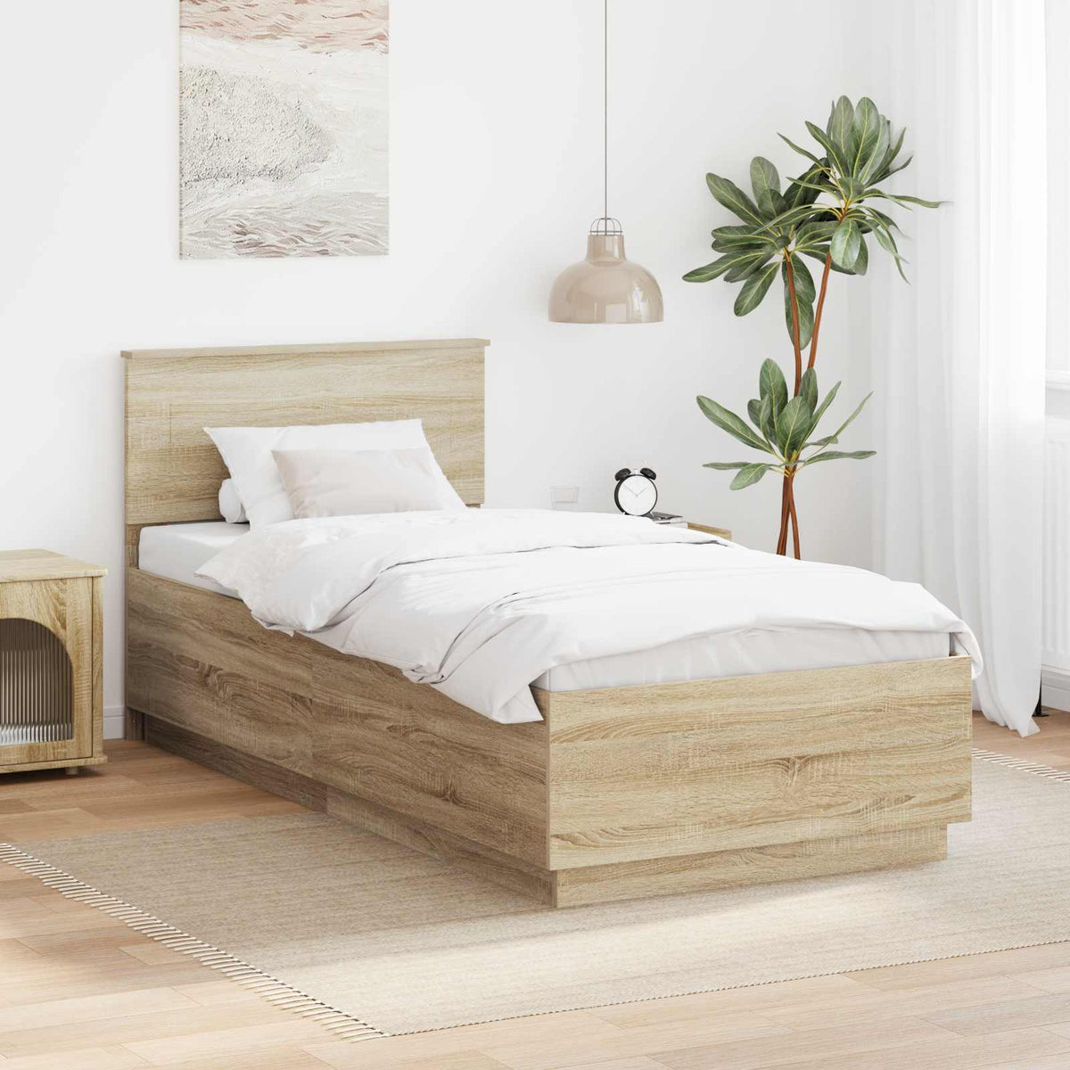Bedframe met hoofdeinde Sonoma Eiken 70 x 190 cm Bewerkt hout is nu te koop bij PeponiXL, paradijselijk wonen!