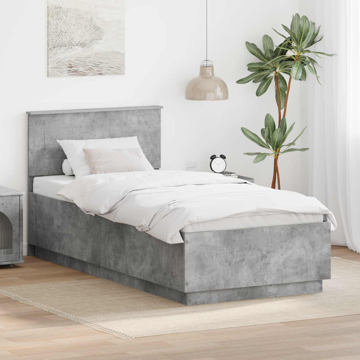 Bedframe met hoofdeinde Beton Grijs 70 x 190 cm Bewerkt hout is nu te koop bij PeponiXL, paradijselijk wonen!