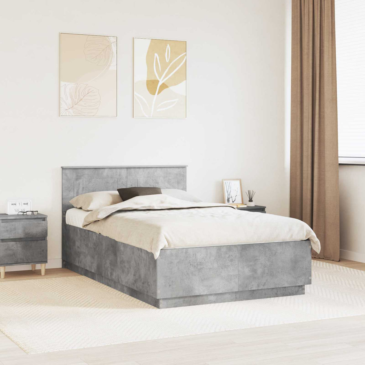 Bedframe met hoofdeinde Betongrijs 120 x 200 cm Bewerkt hout is nu te koop bij PeponiXL, paradijselijk wonen!