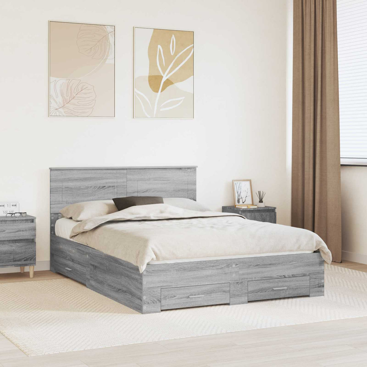 Bedframe met hoofdeinde Grijs Sonoma 140 x 190 cm Bewerkt hout is nu te koop bij PeponiXL, paradijselijk wonen!