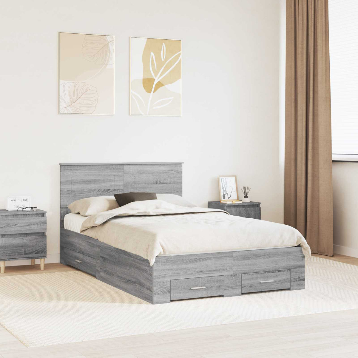 Bedframe met hoofdeinde Grijs Sonoma 120 x 190 cm Bewerkt hout is nu te koop bij PeponiXL, paradijselijk wonen!