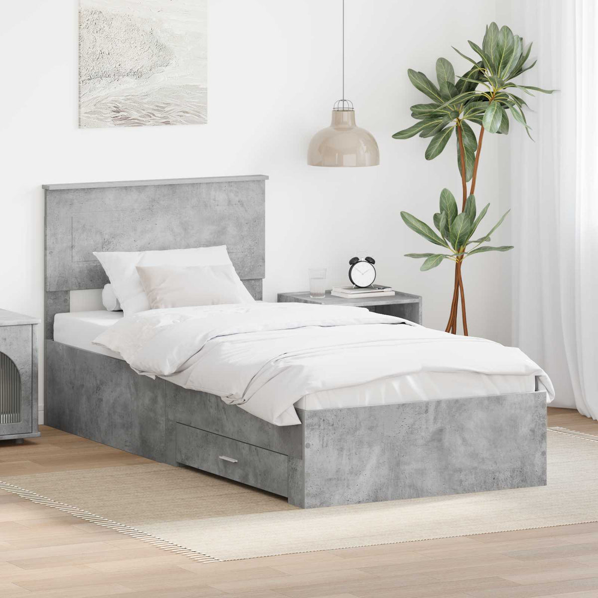 Bedframe met hoofdeinde Beton Grijs 100 x 200 cm Bewerkt hout is nu te koop bij PeponiXL, paradijselijk wonen!