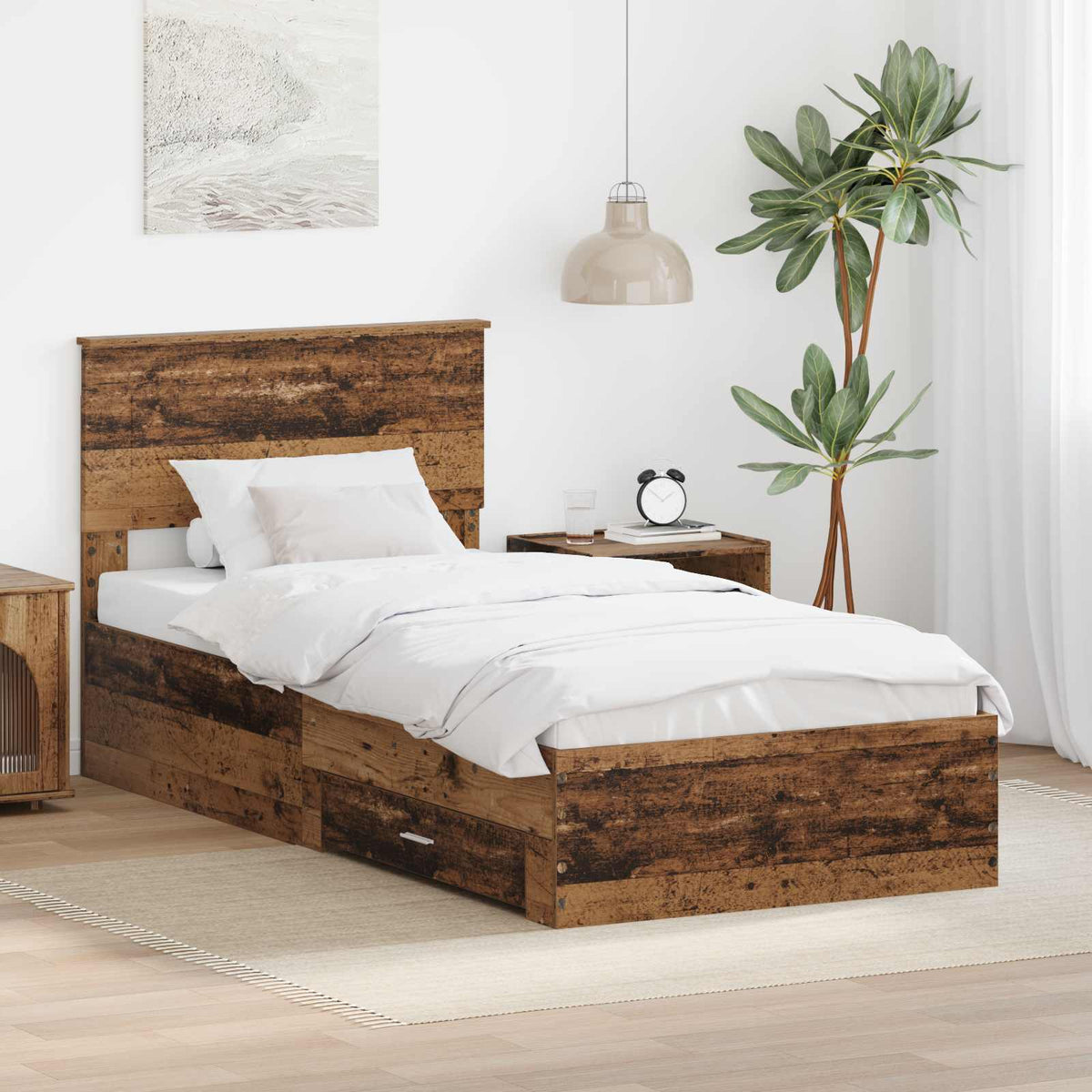 Bedframe met hoofdeinde Oudhout 90 x 190 cm Bewerkt hout is nu te koop bij PeponiXL, paradijselijk wonen!