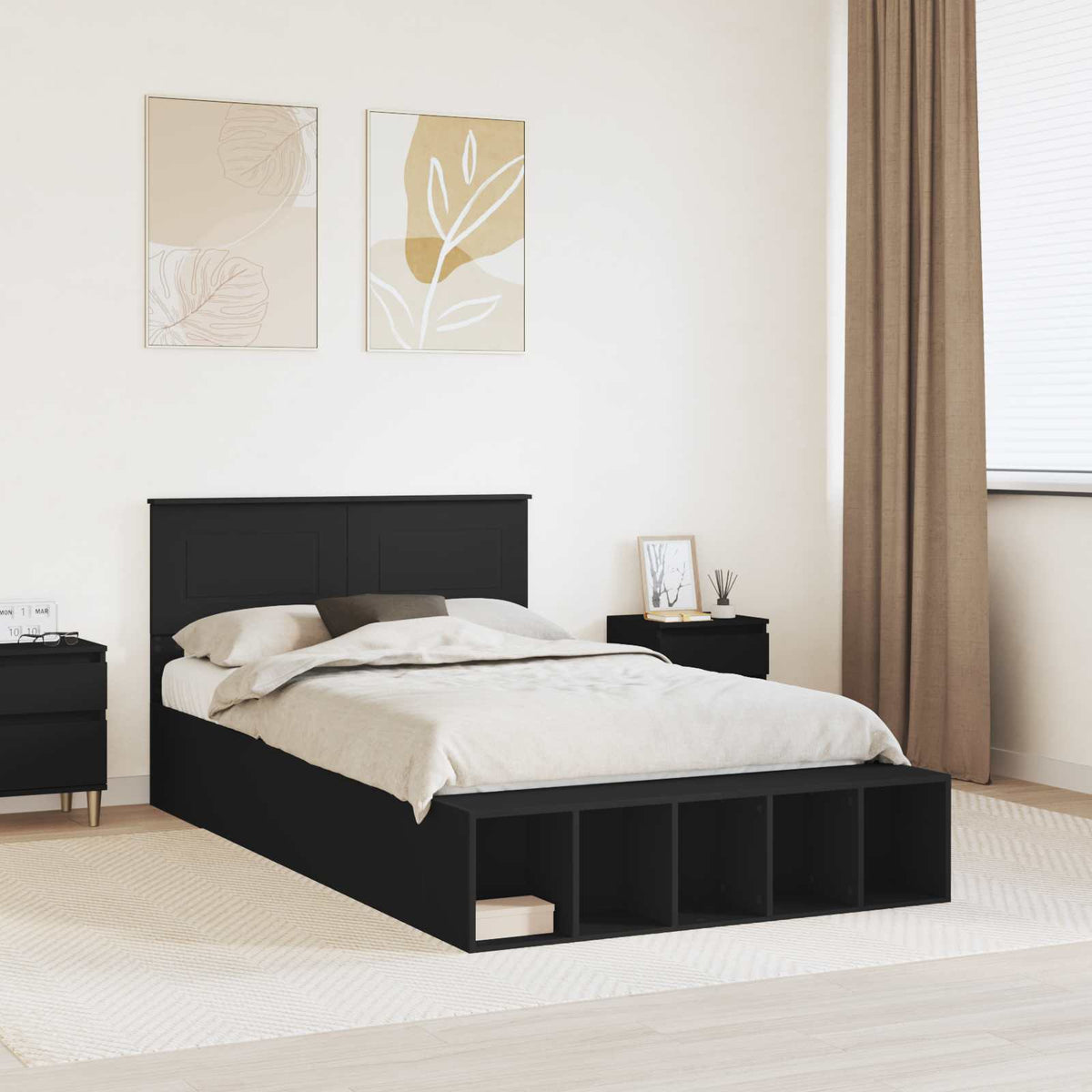 Bedframe met plank met opslag Zwart 120 x 190 cm Bewerkt hout is nu te koop bij PeponiXL, paradijselijk wonen!