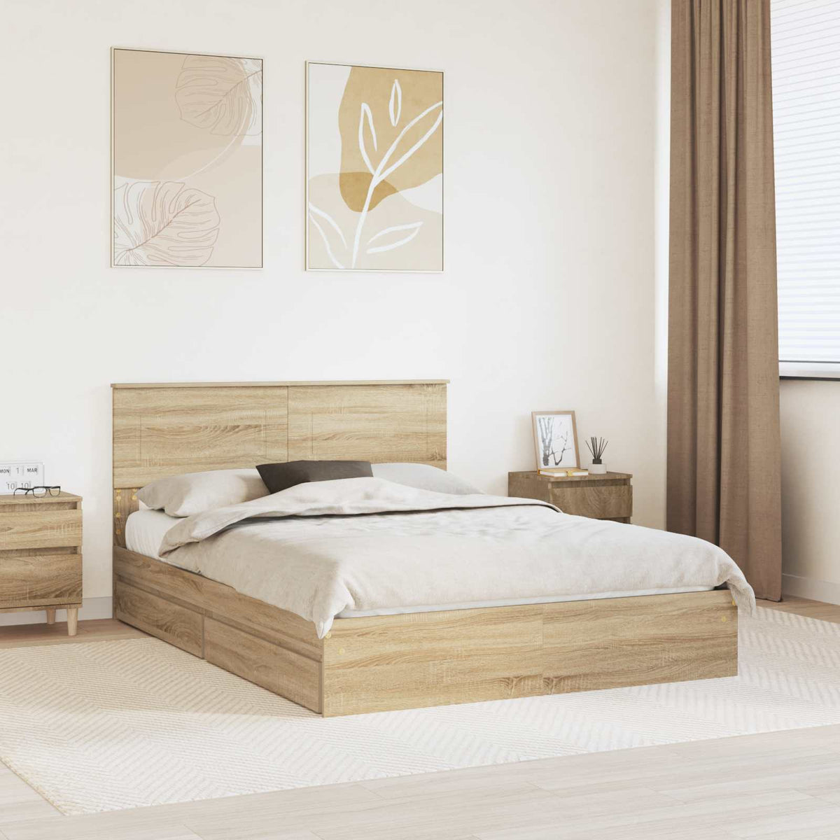 Opslag bed met lade Sonoma Eiken 140 x 200 cm Bewerkt hout is nu te koop bij PeponiXL, paradijselijk wonen!