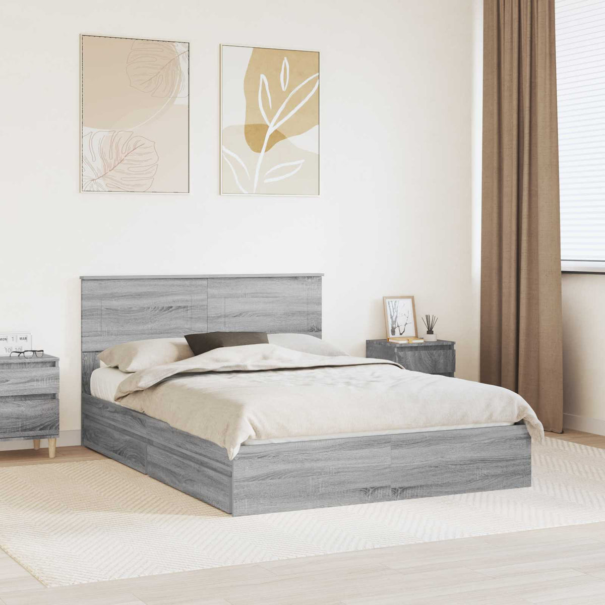 Opslag bed met lade Grijs Sonoma 140 x 200 cm Bewerkt hout is nu te koop bij PeponiXL, paradijselijk wonen!