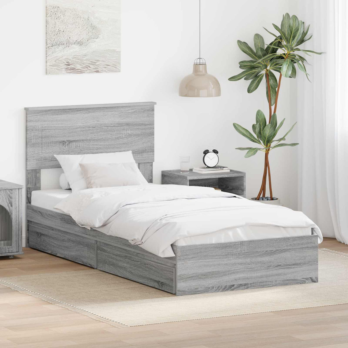 Opslag bed met hoofdeinde Grijs Sonoma 75 x 190 cm Bewerkt hout is nu te koop bij PeponiXL, paradijselijk wonen!