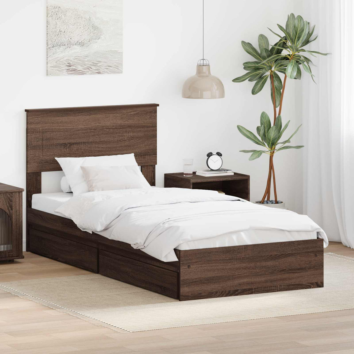 Opslag bed met hoofdeinde Bruin Eiken 75 x 190 cm Bewerkt hout is nu te koop bij PeponiXL, paradijselijk wonen!