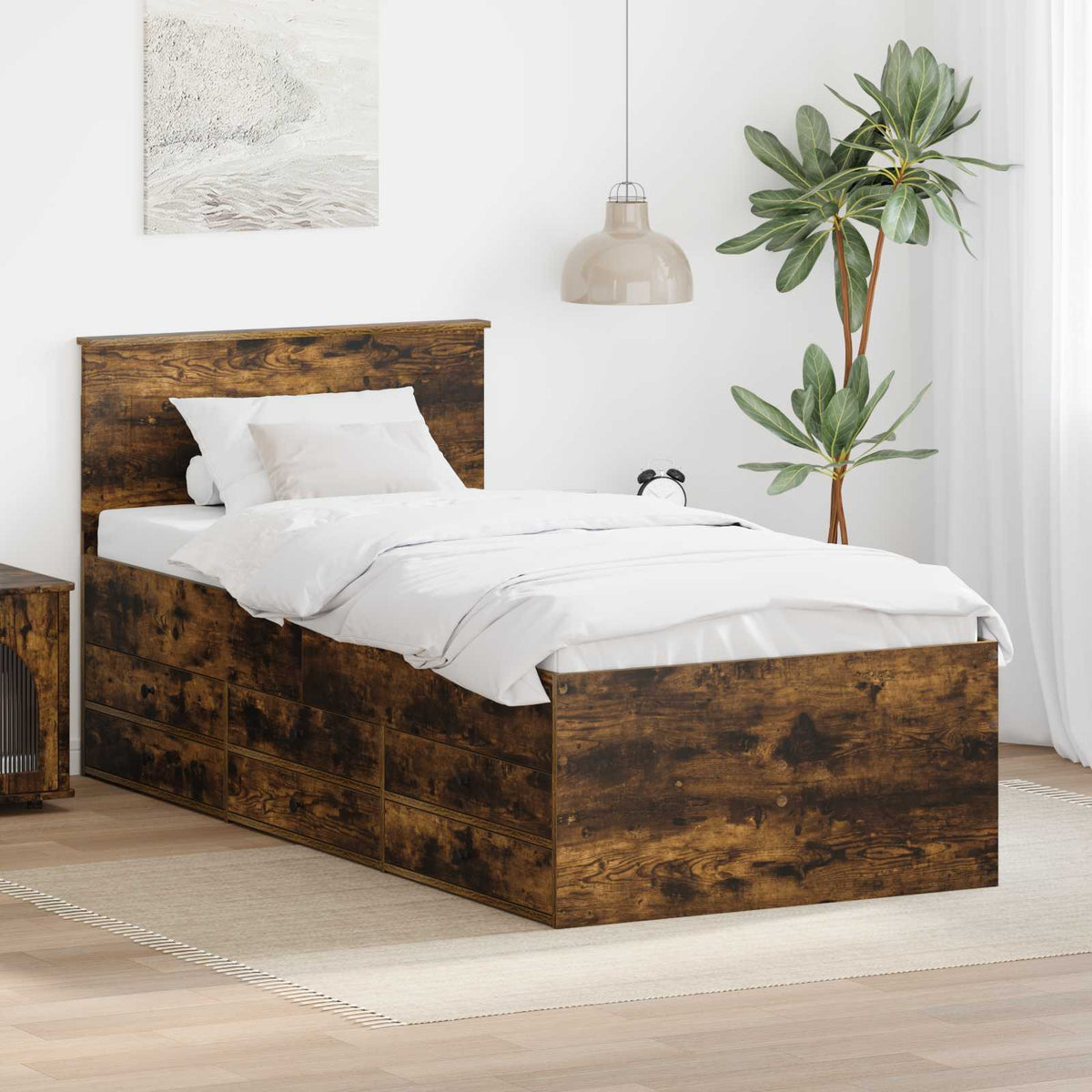Slaapbank Gerookt Eiken en Zwart 75 x 190 cm Bewerkt hout is nu te koop bij PeponiXL, paradijselijk wonen!