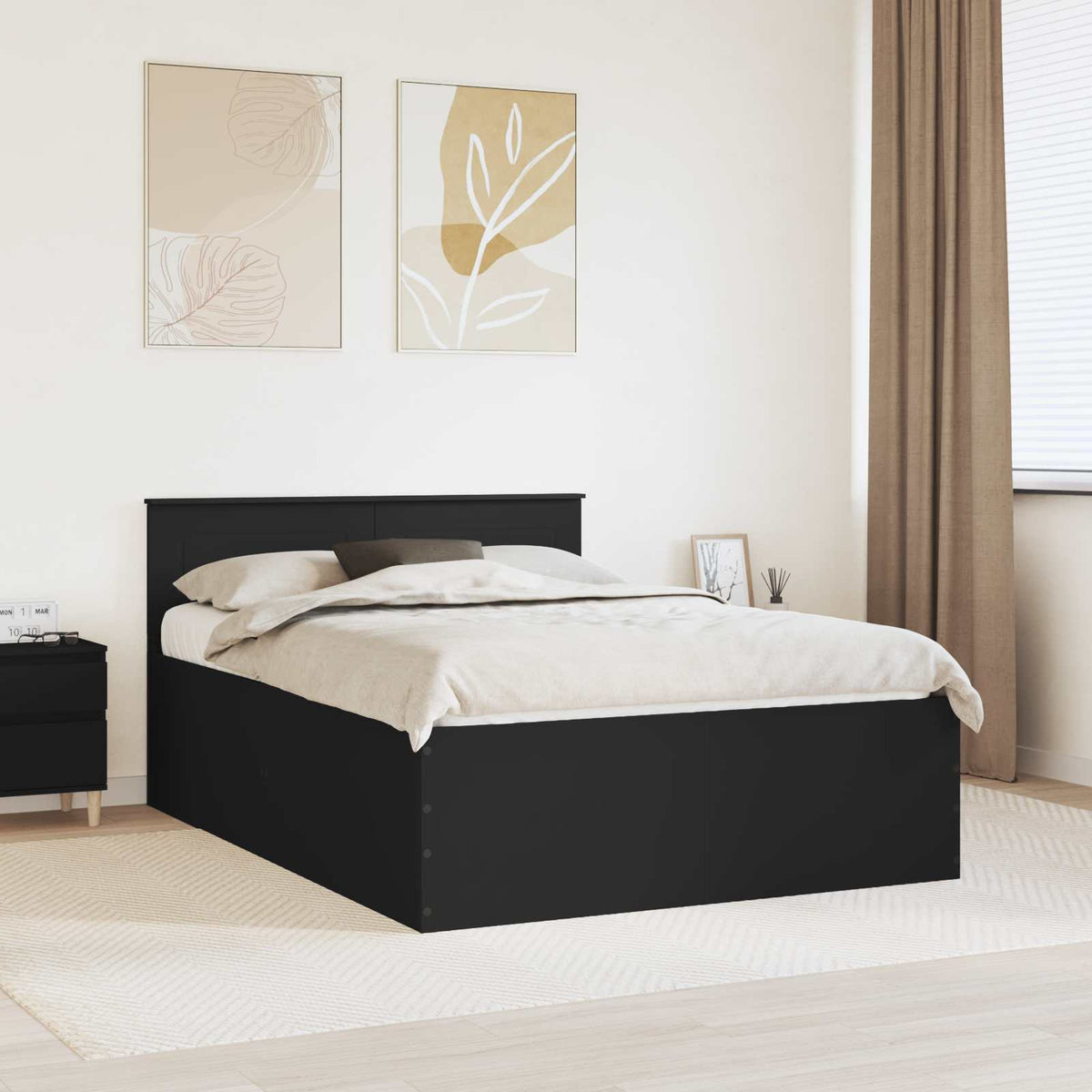 Bedframe met hoofdeinde Zwart 150 x 200 cm Bewerkt hout is nu te koop bij PeponiXL, paradijselijk wonen!