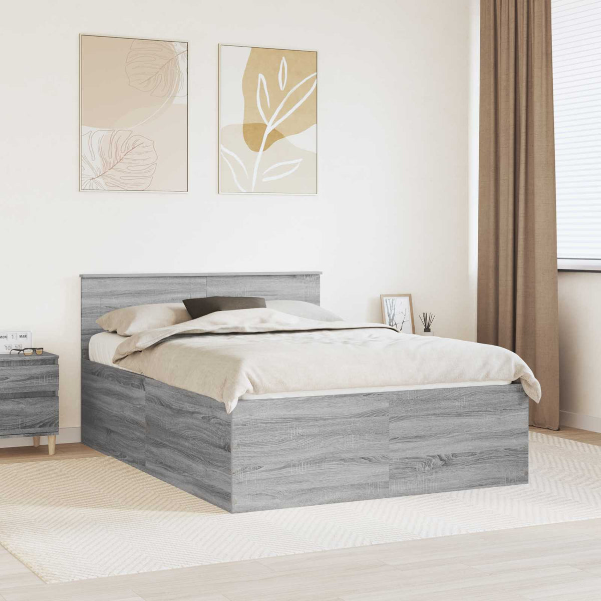 Bedframe met hoofdeinde Grijs Sonoma 150 x 200 cm Bewerkt hout is nu te koop bij PeponiXL, paradijselijk wonen!