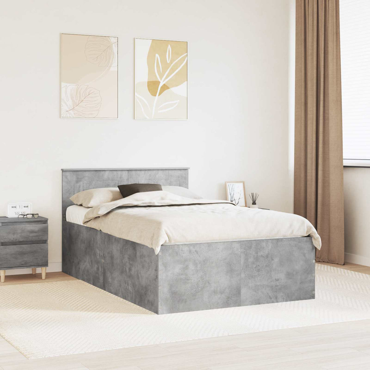 Bedframe met hoofdeinde Beton Grijs 135 x 190 cm Bewerkt hout is nu te koop bij PeponiXL, paradijselijk wonen!