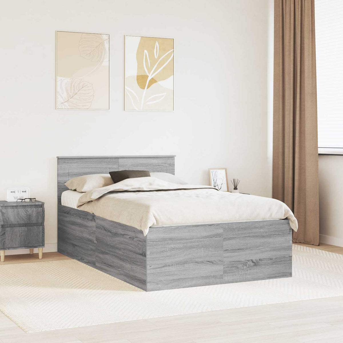 Bedframe met hoofdeinde Grijs Sonoma 120 x 190 cm Bewerkt hout is nu te koop bij PeponiXL, paradijselijk wonen!