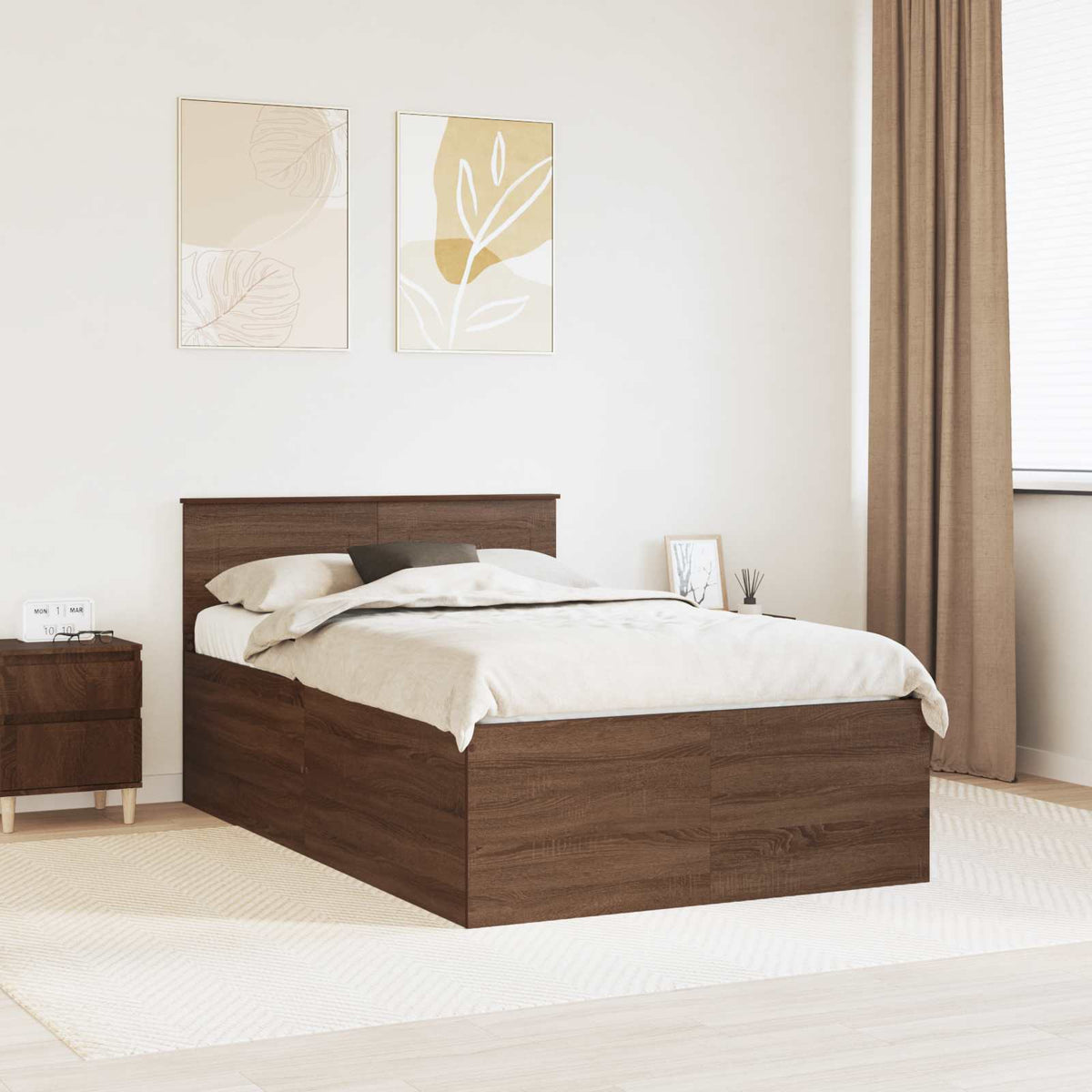 Bedframe met hoofdeinde Bruin Eiken 120 x 200 cm Bewerkt hout is nu te koop bij PeponiXL, paradijselijk wonen!