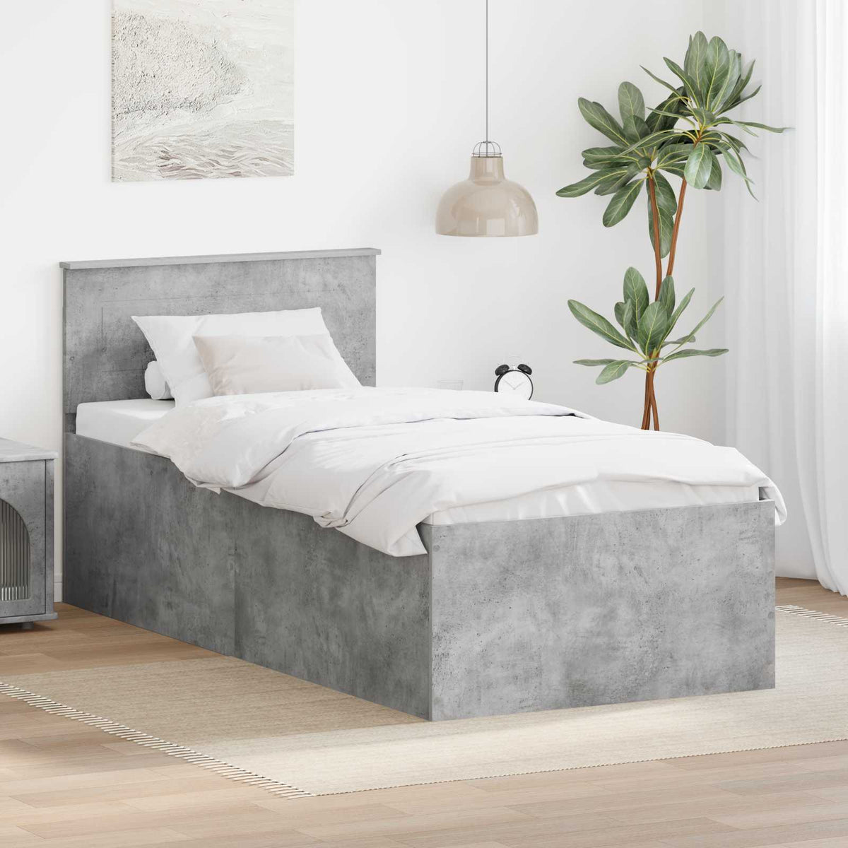 Bedframe met hoofdeinde Beton Grijs 120 x 200 cm Bewerkt hout is nu te koop bij PeponiXL, paradijselijk wonen!