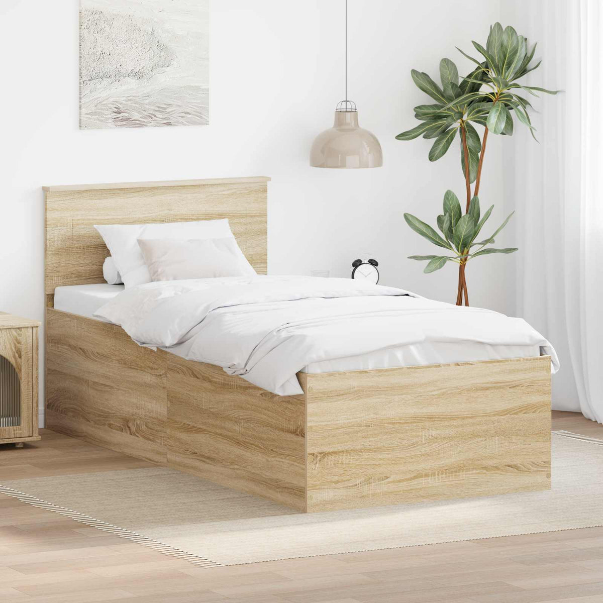 Bedframe met hoofdeinde Sonoma Eiken 75 x 190 cm Bewerkt hout is nu te koop bij PeponiXL, paradijselijk wonen!