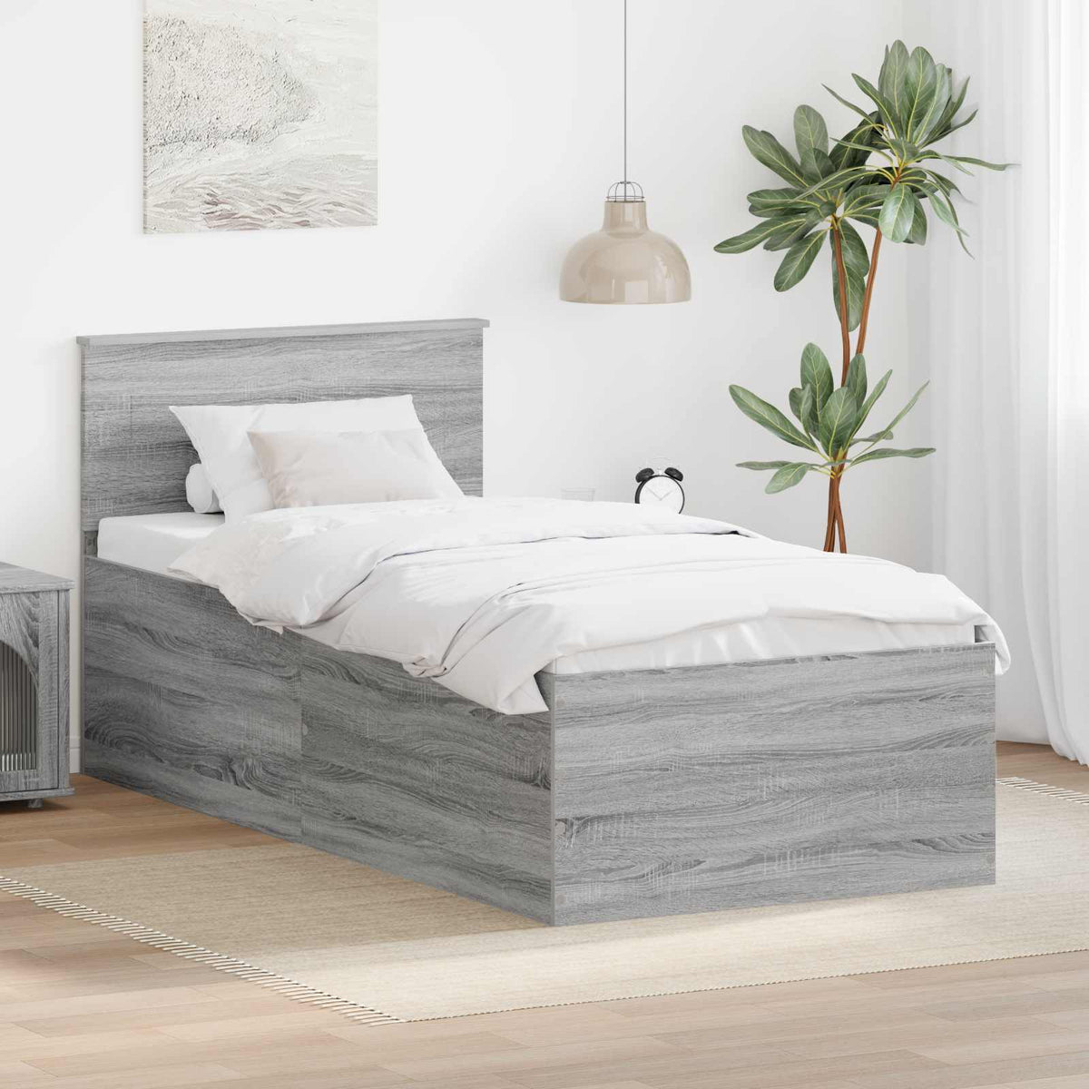 Bedframe met hoofdeinde Grijs Sonoma 75 x 190 cm Bewerkt hout is nu te koop bij PeponiXL, paradijselijk wonen!