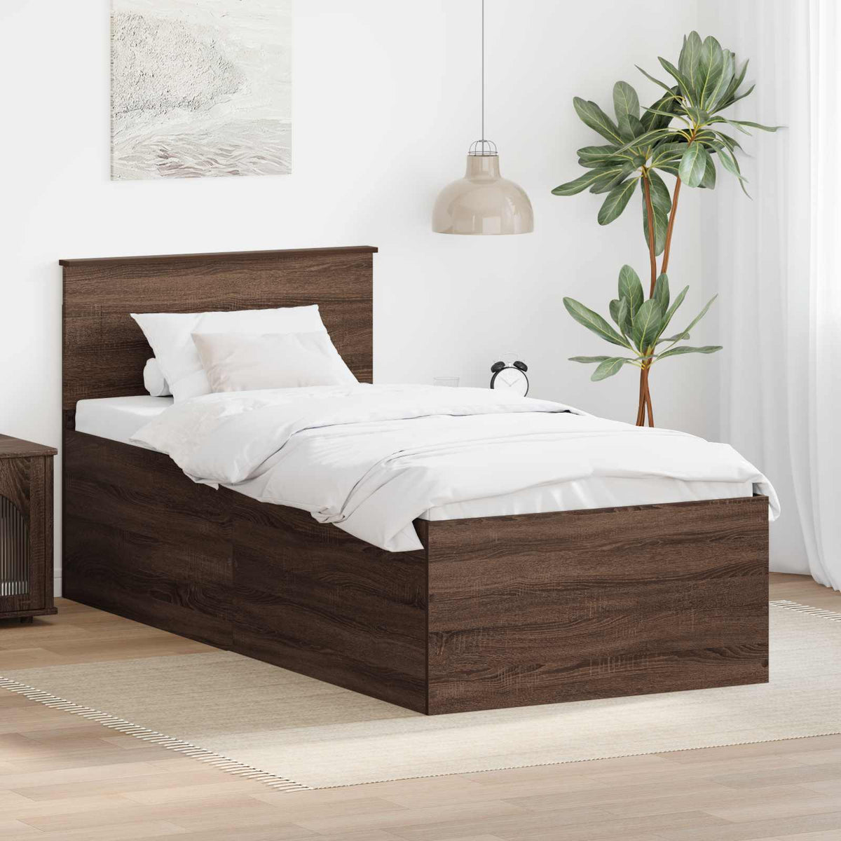 Bedframe met hoofdeinde Bruin Eiken 75 x 190 cm Bewerkt hout is nu te koop bij PeponiXL, paradijselijk wonen!