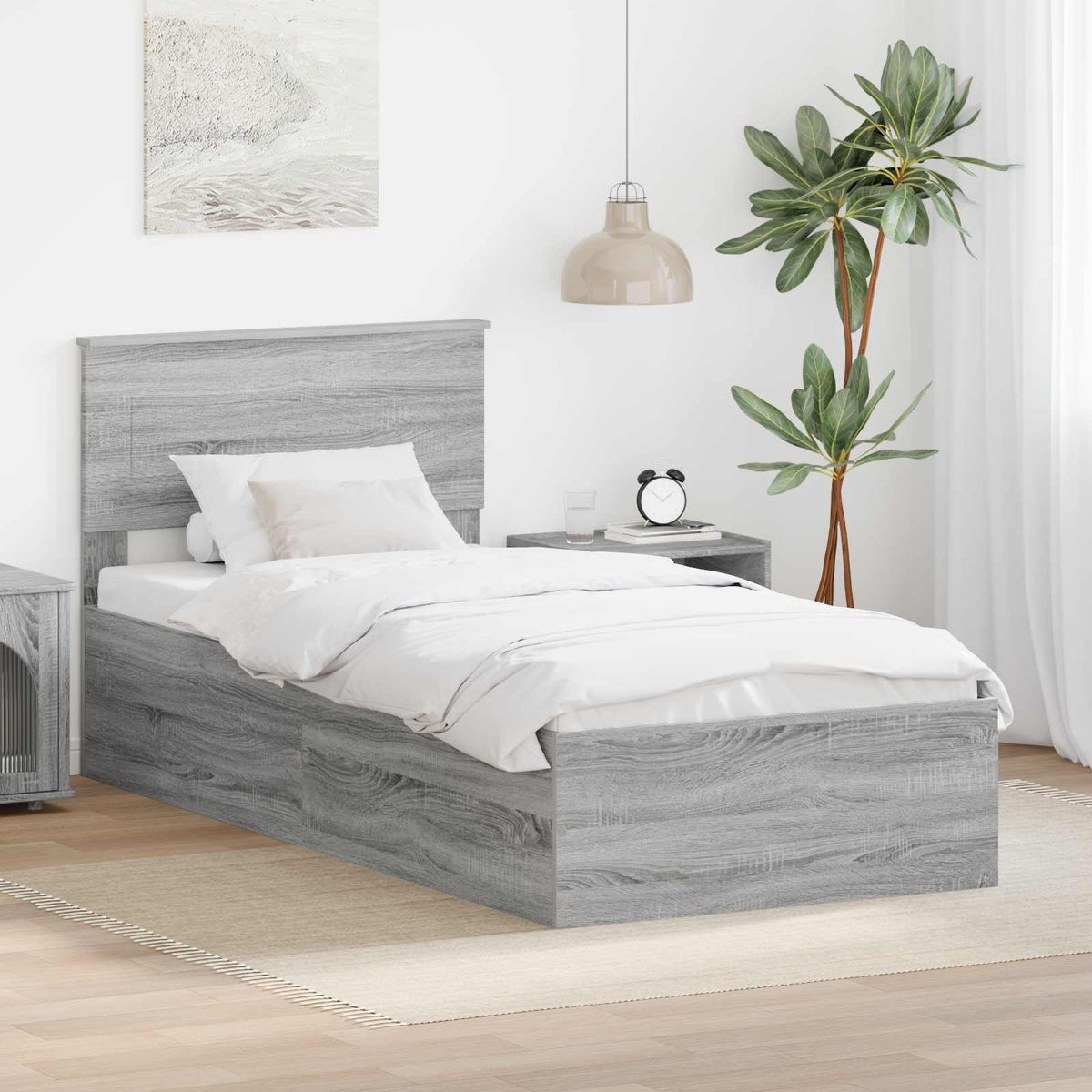 Bedframe met hoofdeinde Grijs Sonoma 75 x 190 cm Bewerkt hout is nu te koop bij PeponiXL, paradijselijk wonen!