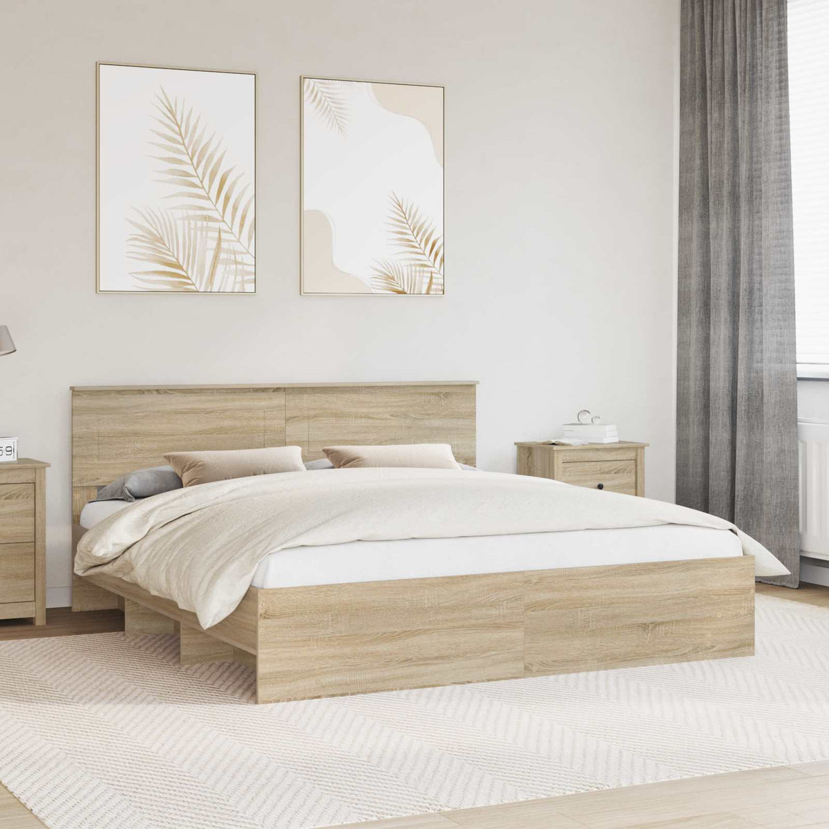 Bedframe met hoofdeinde Sonoma Eiken 180 x 200 cm Bewerkt hout is nu te koop bij PeponiXL, paradijselijk wonen!