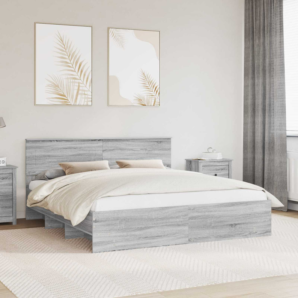 Bedframe met hoofdeinde Grijs Sonoma 180 x 200 cm Bewerkt hout is nu te koop bij PeponiXL, paradijselijk wonen!