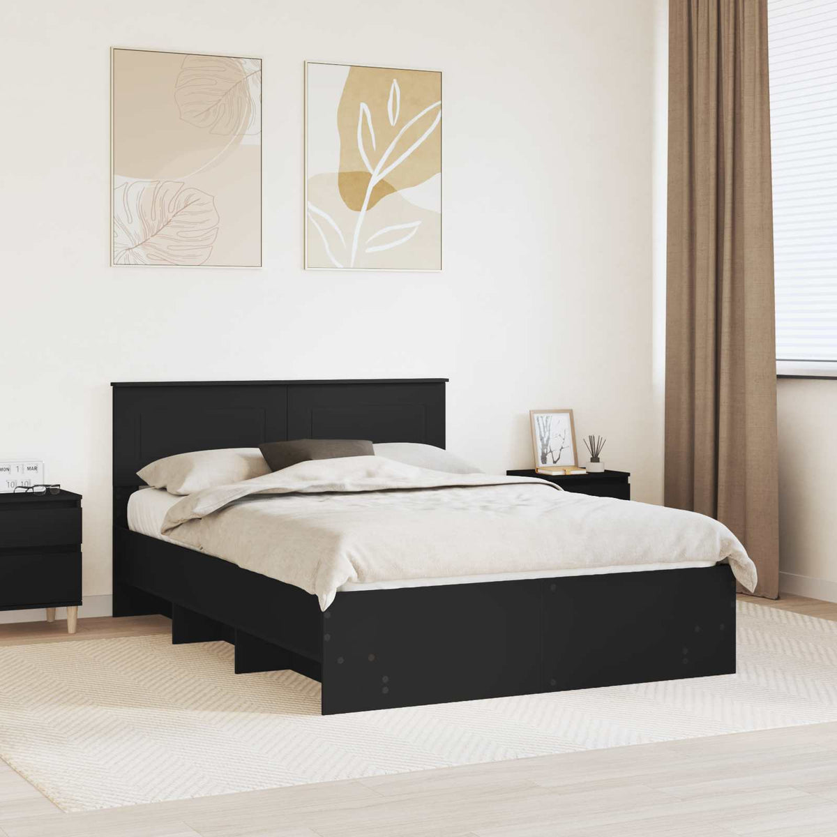 Bedframe met hoofdeinde Zwart 140 x 200 cm Bewerkt hout is nu te koop bij PeponiXL, paradijselijk wonen!