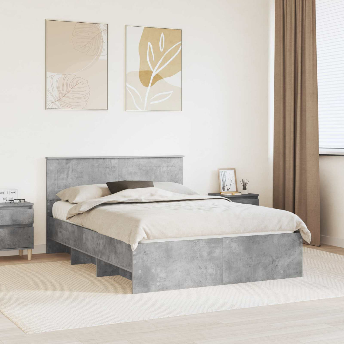 Bedframe met hoofdeinde Beton Grijs 140 x 200 cm Bewerkt hout is nu te koop bij PeponiXL, paradijselijk wonen!