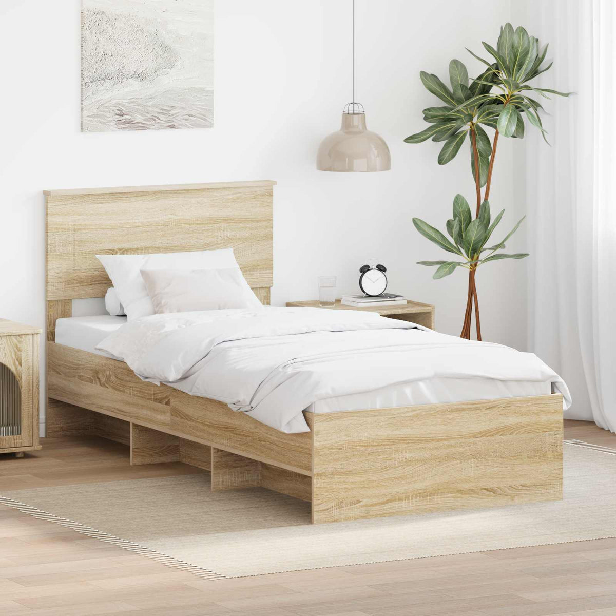Bedframe met hoofdeinde Sonoma Eiken 80 x 200 cm Bewerkt hout is nu te koop bij PeponiXL, paradijselijk wonen!