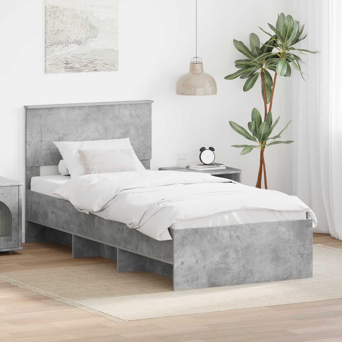Bedframe met hoofdeinde Beton Grijs 80 x 200 cm Bewerkt hout is nu te koop bij PeponiXL, paradijselijk wonen!