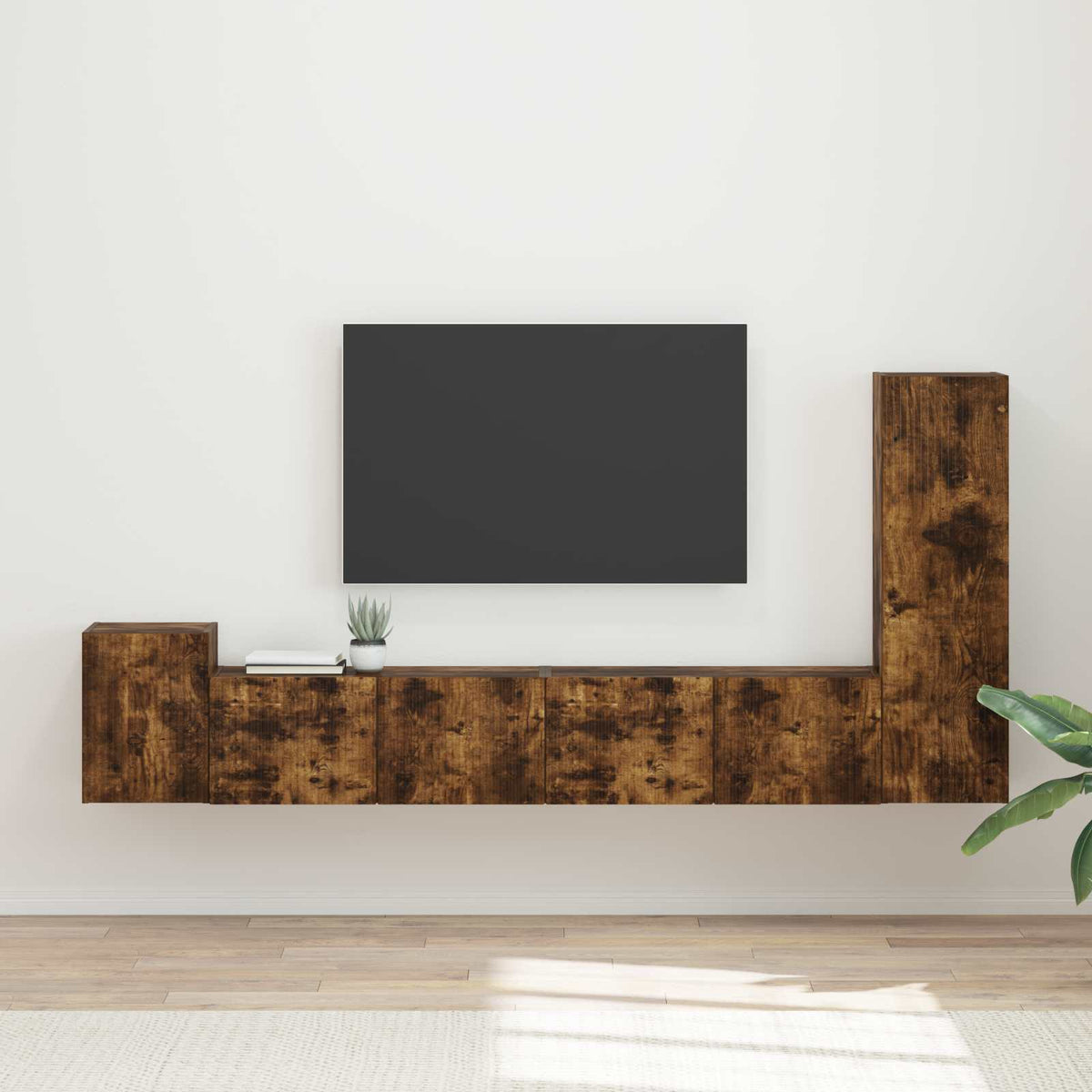 Tv-meubelset Wandgemonteerd 3 pcs Gerookt eiken Bewerkt hout is nu te koop bij PeponiXL, paradijselijk wonen!