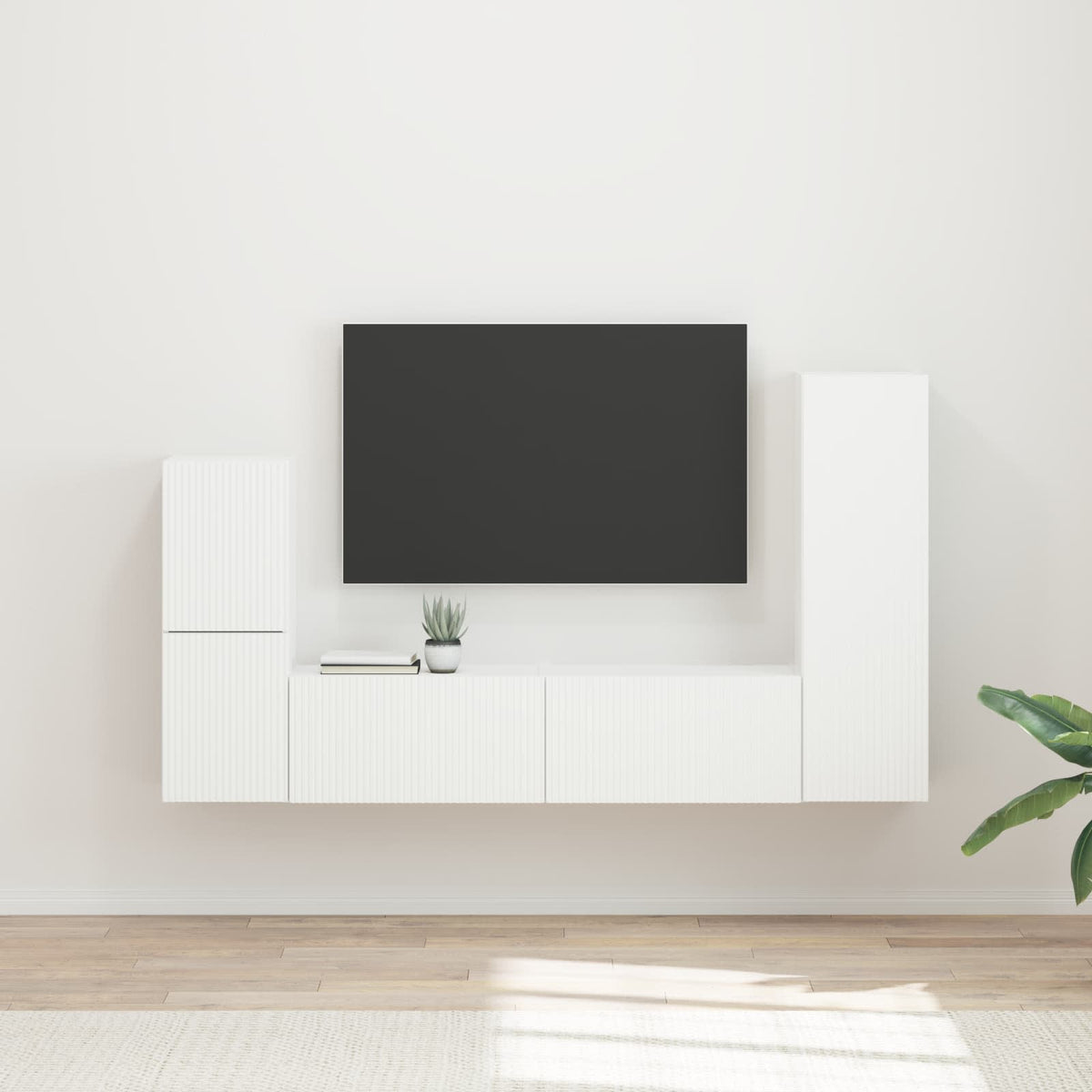 Tv-meubelset Wandgemonteerd 4 pcs Wit Bewerkt hout is nu te koop bij PeponiXL, paradijselijk wonen!