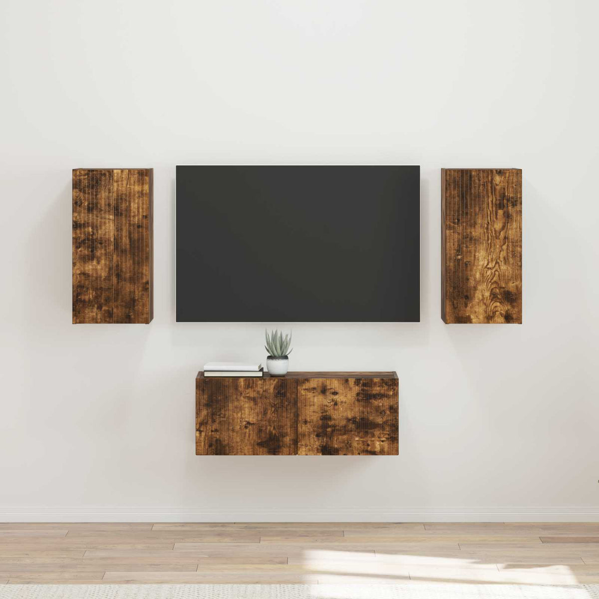 Tv-meubelset Wandgemonteerd 6 pcs Gerookt eiken Bewerkt hout is nu te koop bij PeponiXL, paradijselijk wonen!