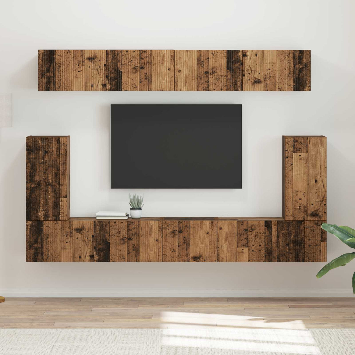 Tv-meubelset Wandgemonteerd 5 pcs Oudhout Bewerkt hout is nu te koop bij PeponiXL, paradijselijk wonen!