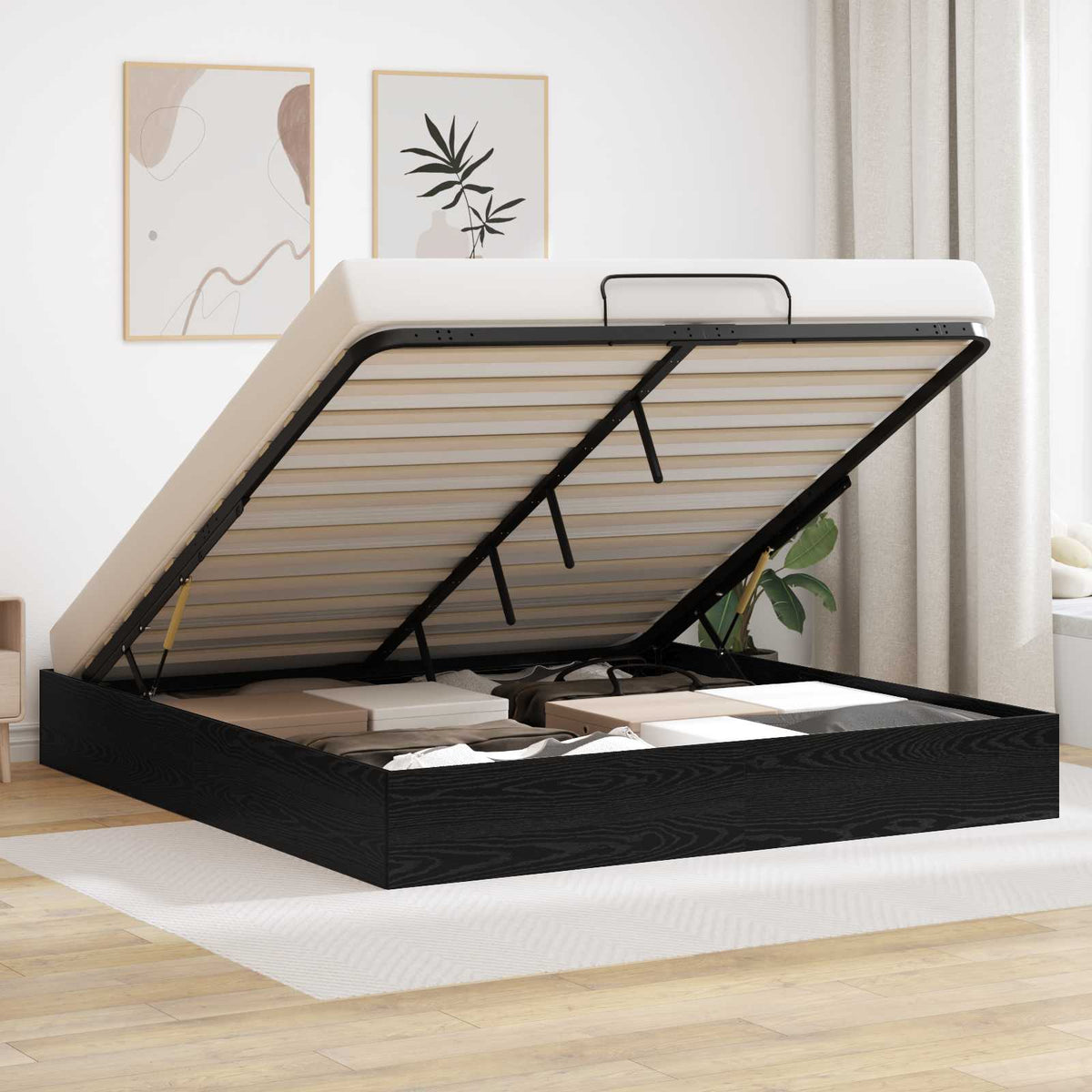 Ottoman Bedframe met opslag Zwarte Eik 203 x 180 x 25 cm is nu te koop bij PeponiXL, paradijselijk wonen!