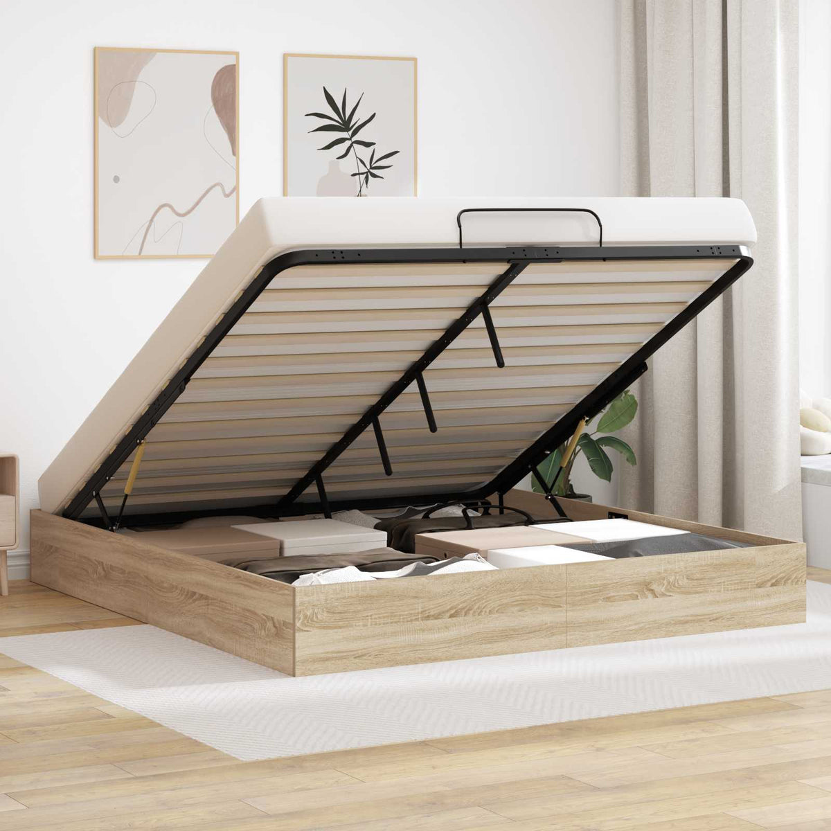 Ottoman Bedframe met opslag Sonoma Eiken 203 x 180 x 25 cm is nu te koop bij PeponiXL, paradijselijk wonen!
