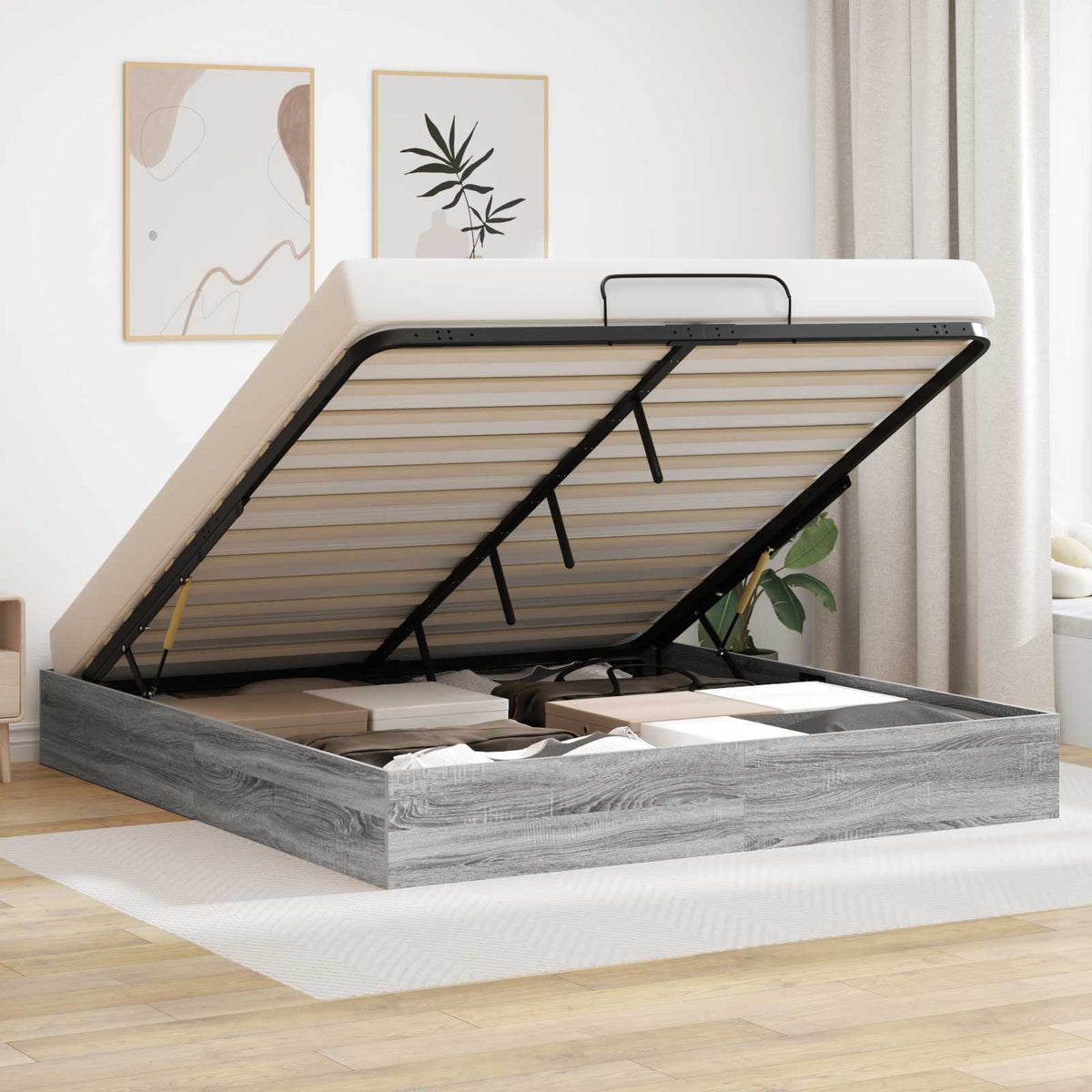Ottoman Bedframe met opslag Grijze Sonoma 203 x 180 x 25 cm is nu te koop bij PeponiXL, paradijselijk wonen!