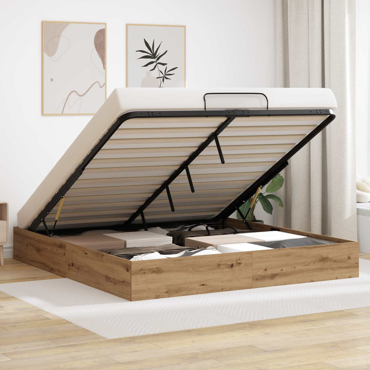 Ottoman Bedframe Ambachtelijk eiken 203 x 180 x 25 cm is nu te koop bij PeponiXL, paradijselijk wonen!