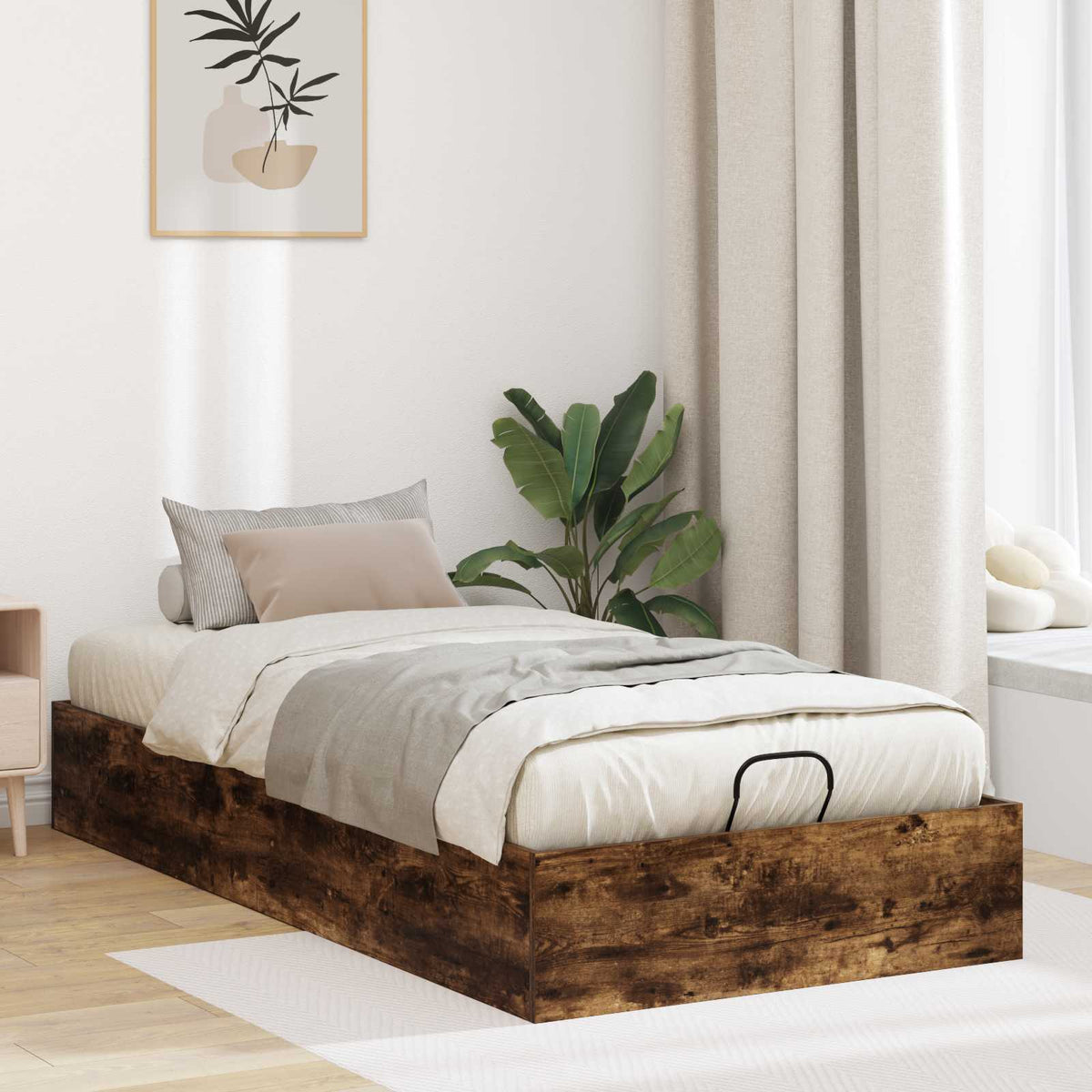 Ottoman Bedframe met opslag Gerookte Eik 203 x 100 x 25 cm is nu te koop bij PeponiXL, paradijselijk wonen!