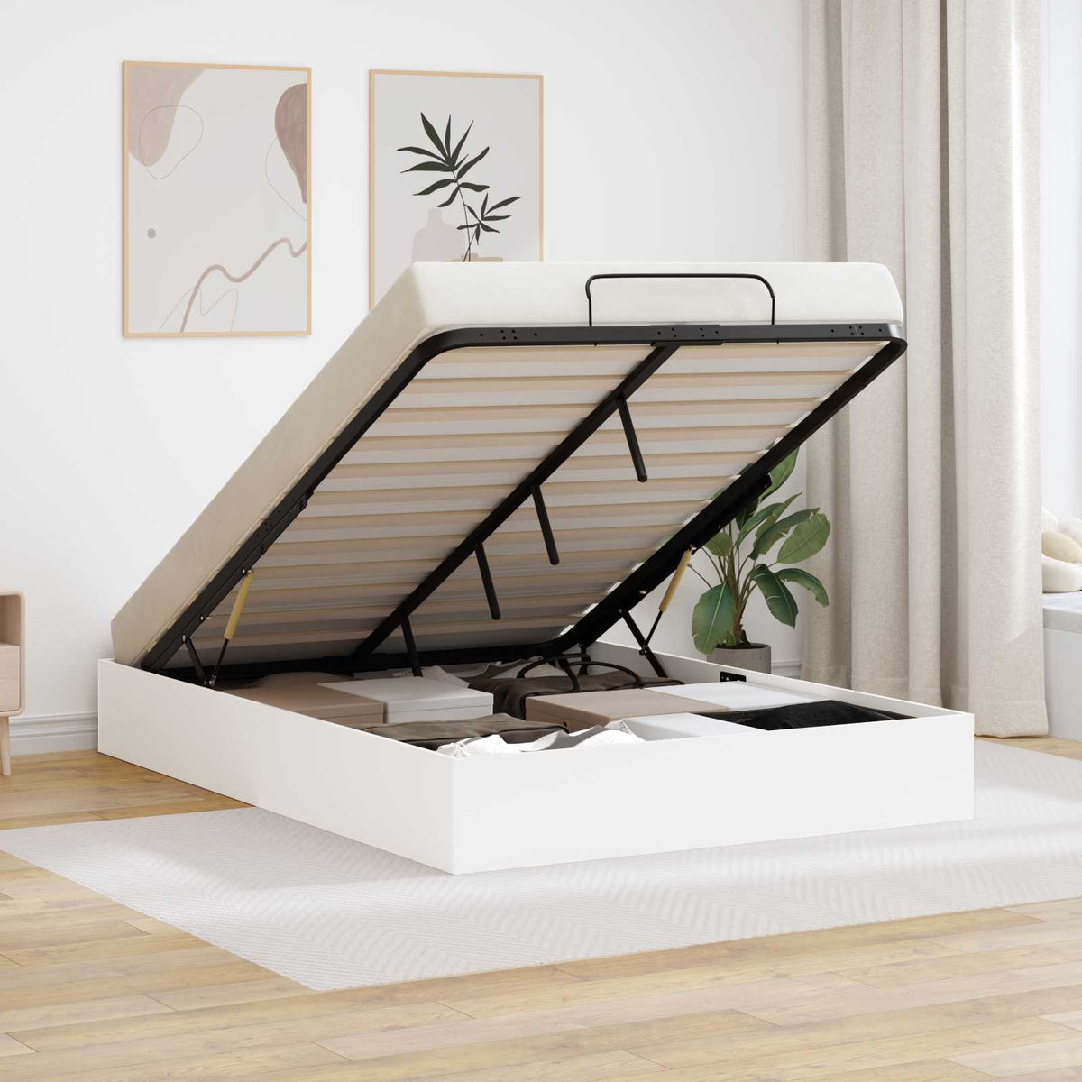 Ottoman Bedframe Wit 193 x 135 x 25 cm Geconstrueerd hout is nu te koop bij PeponiXL, paradijselijk wonen!